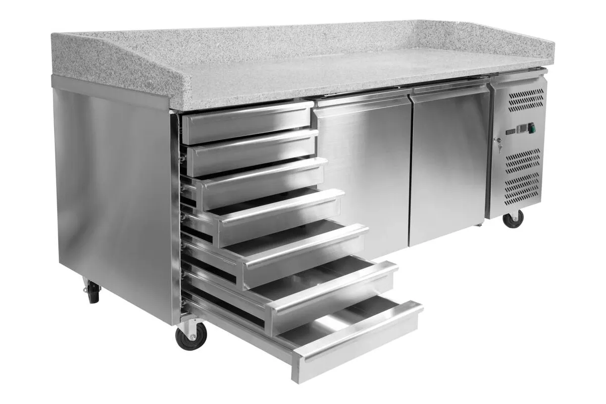 Stół chłodniczy 2-drzwiowy do pizzy z 7 szufladami i blatem granitowym Yato YG-05310