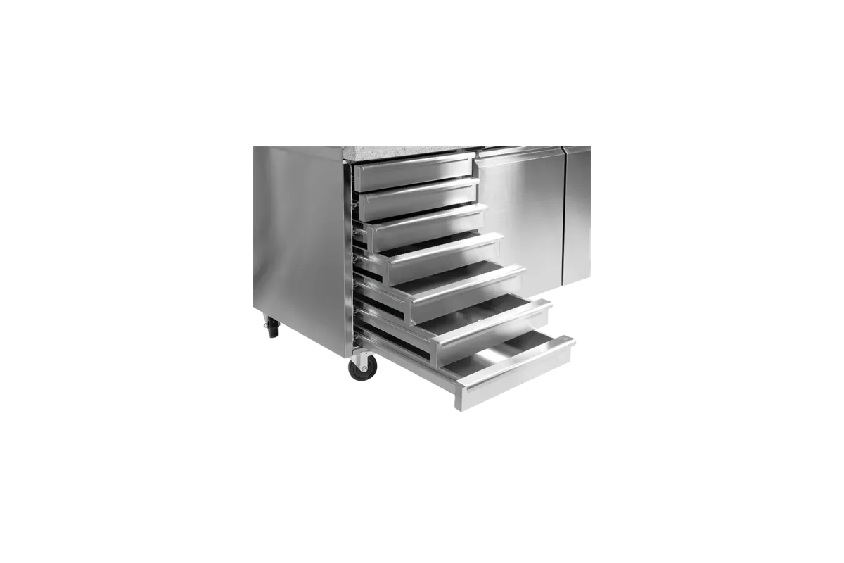 Stół chłodniczy 2-drzwiowy do pizzy z 7 szufladami i blatem granitowym Yato YG-05310