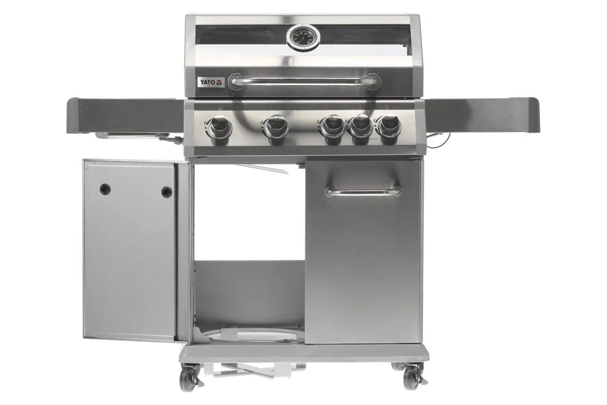 Grill gazowy 4+1 stal nierdzewna 14,2kw, z szybą Yato YG-20003