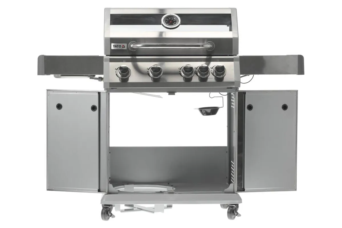 Grill gazowy 4+1 stal nierdzewna 14,2kw, z szybą Yato YG-20003