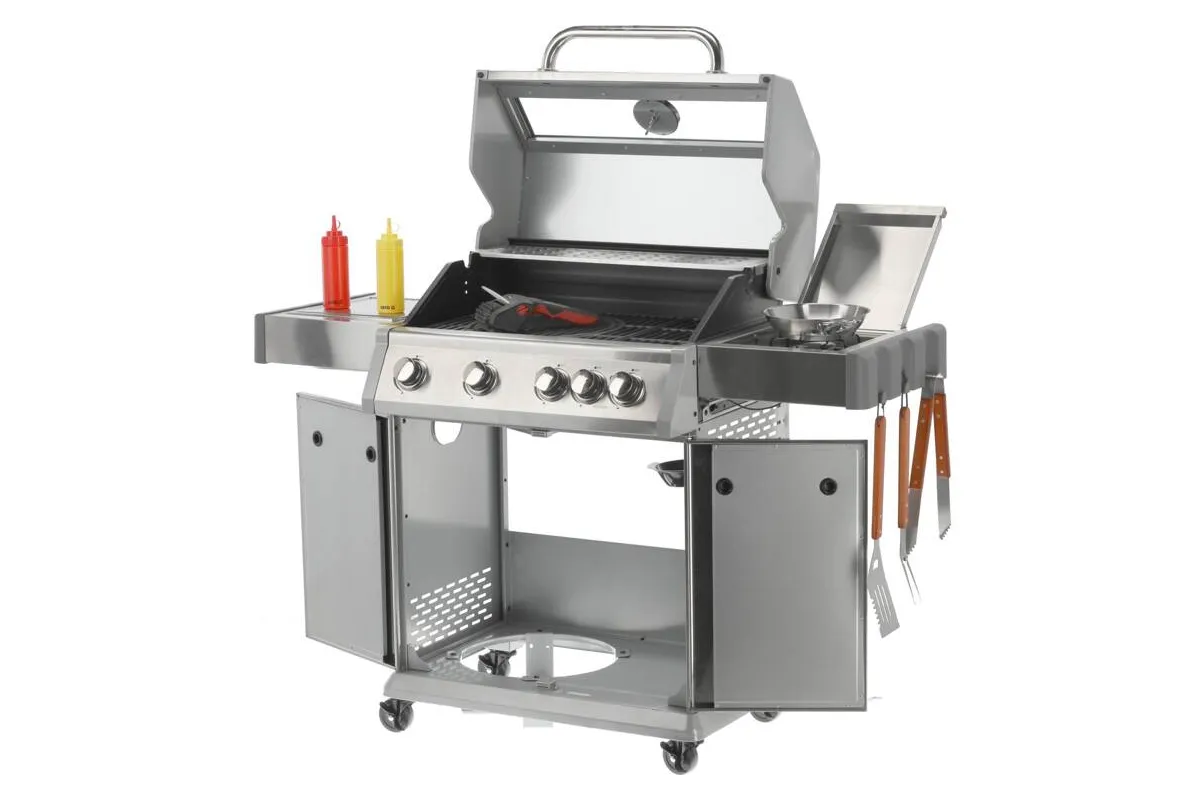 Grill gazowy 4+1 stal nierdzewna 14,2kw, z szybą Yato YG-20003