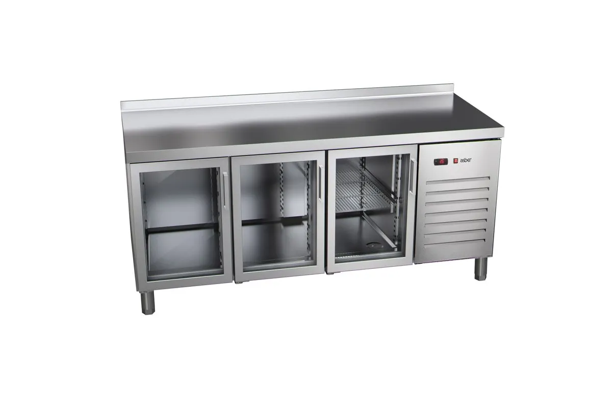 STÓŁ CHŁODNICZY 3-DRZWIOWY ZE SZKLANYMI DRZWIAMI 700MM ESSENZIAL LINE ASBER ETP-7-180-30 HC SB40 GD