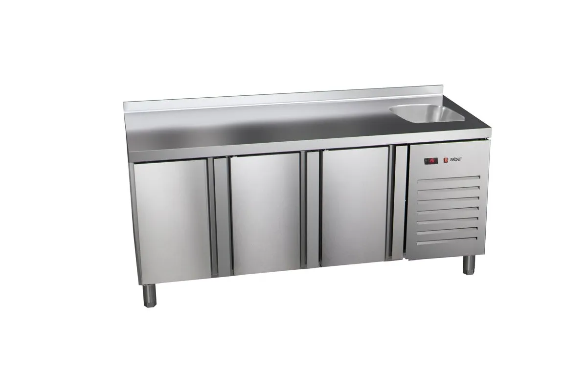 STÓŁ CHŁODNICZY 3-DRZWIOWY ZE ZLEWEM 700 MM GN 1/1 ESSENZIAL LINE ASBER ETP-7-180-30 HC S SB40