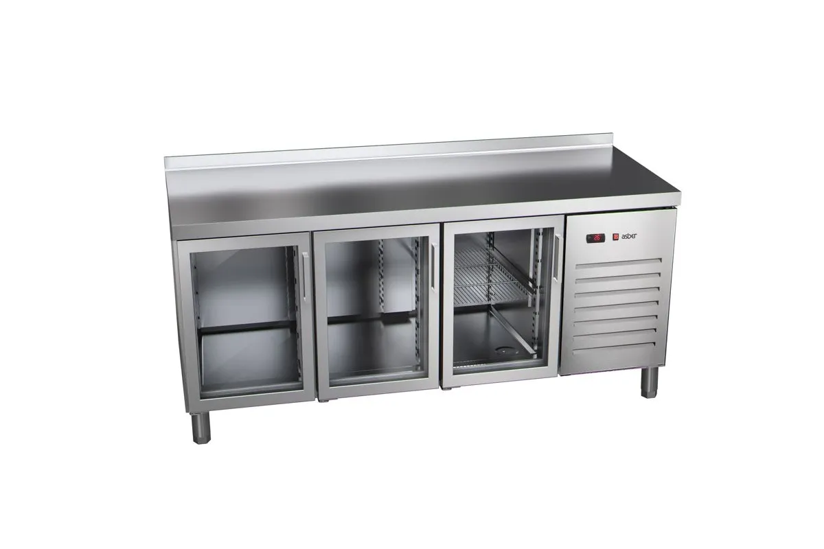 STÓŁ CHŁODNICZY 3-DRZWIOWY ZE SZKLANYMI DRZWIAMI 600 MM ESSENZIAL LINE ASBER ETP-6-200-30 HC SB40 GD