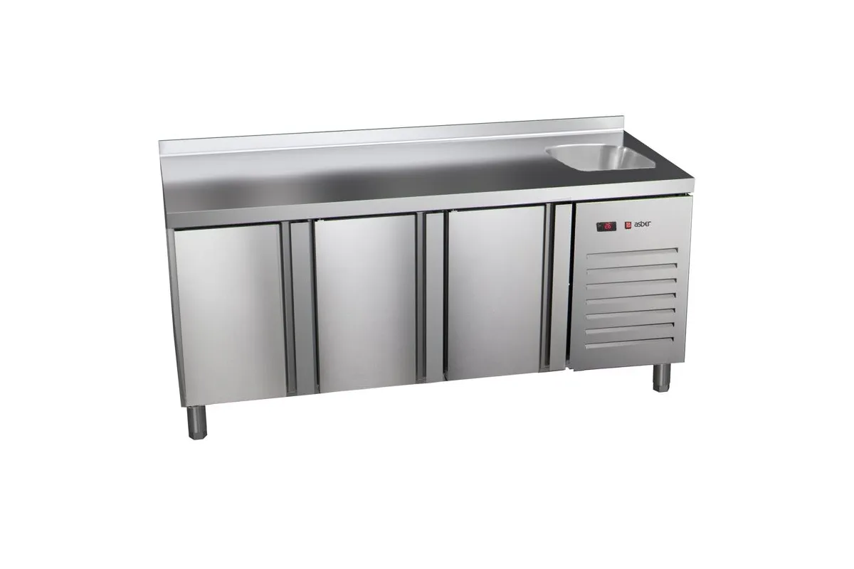 STÓŁ MROŹNICZY 3-DRZWIOWY ZE ZLEWEM 700 MM GN 1/1 ASBER ETN-7-180-30 HC S SB40