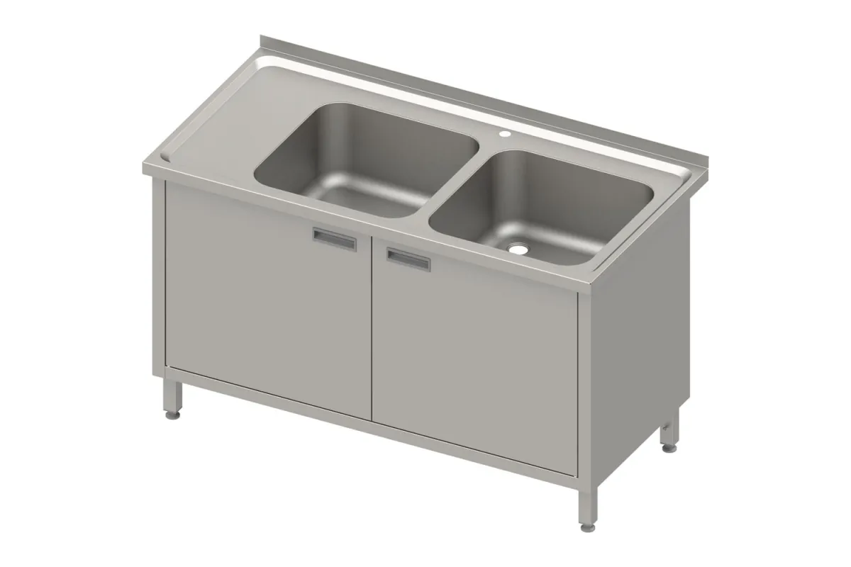 Stół ze zlewem 2-kom.(P),drzwi skrzydłowe 1300x700x850 mm, blat tłoczony Stalgast 983977130