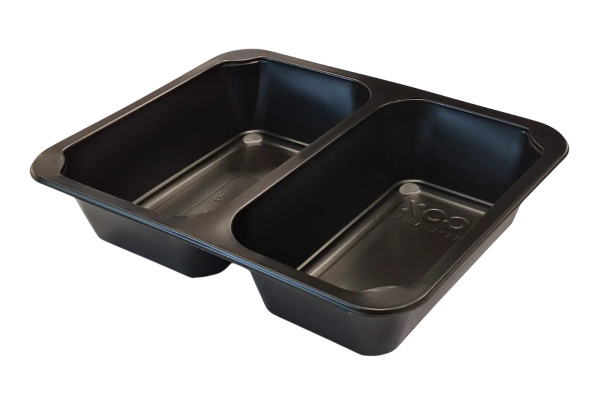 Pojemniki cateringowe zgrzewane czarne dwudzielne, obiadowe na wynos ECO 227x178x50 mm 400szt. G118333