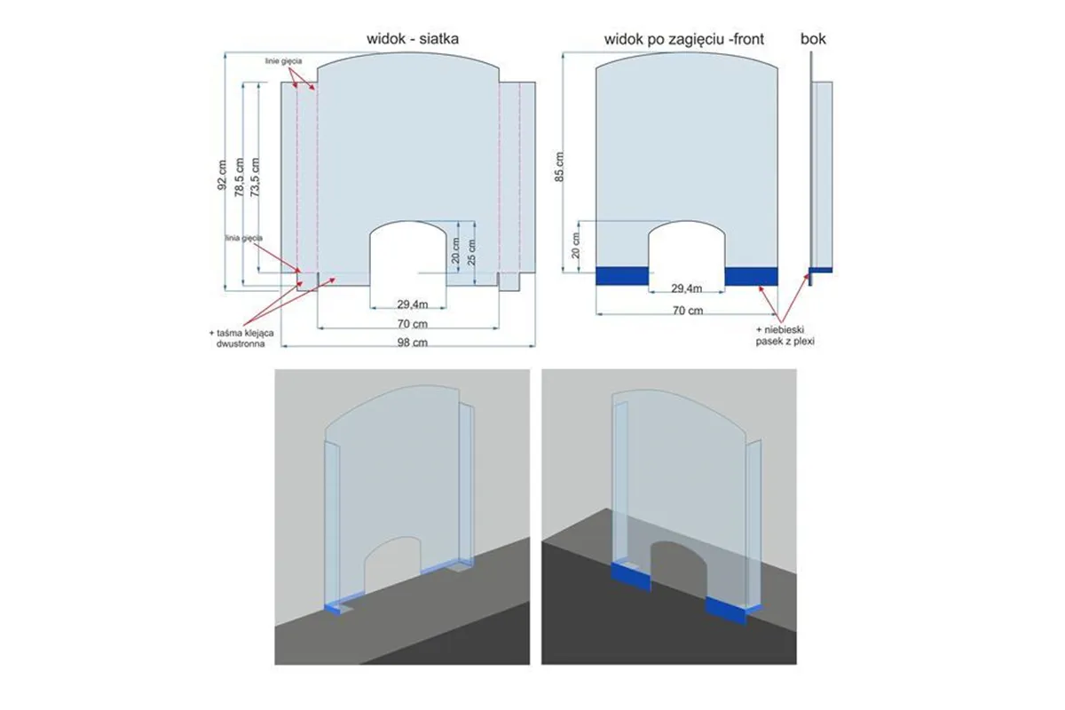 Osłona z plexi 850x700 mm SANIFINE 570951