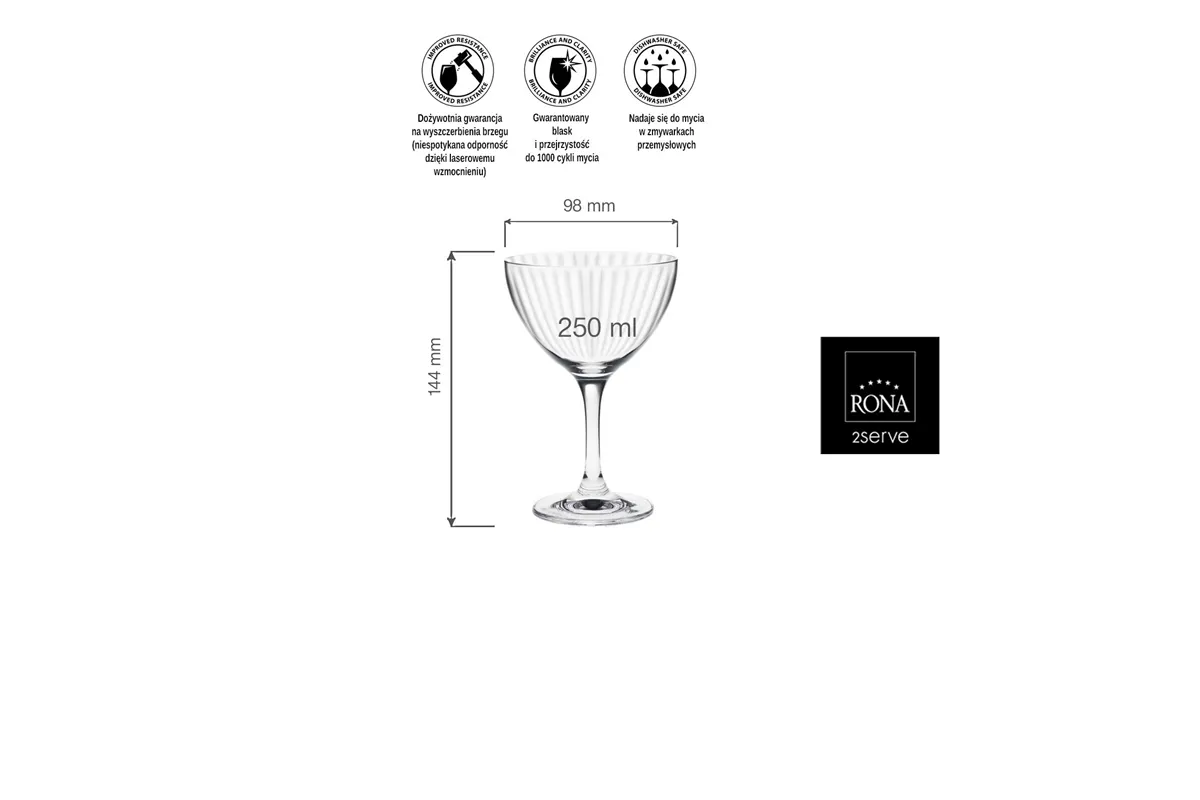 Kieliszek do martini Classic Cocktails Optic, 250ml RONA 6515P0800