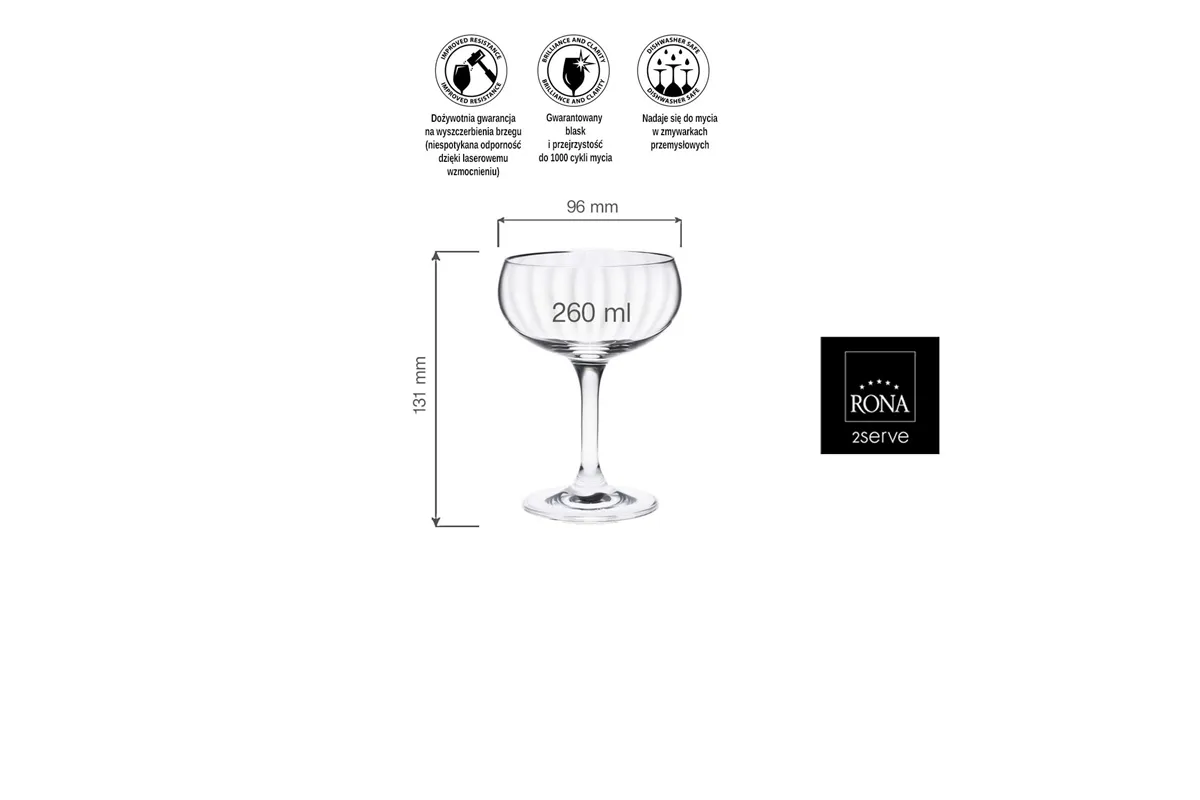 Kieliszek/czarka szampana Classic Cocktails Optic, 260ml RONA 6515P2800