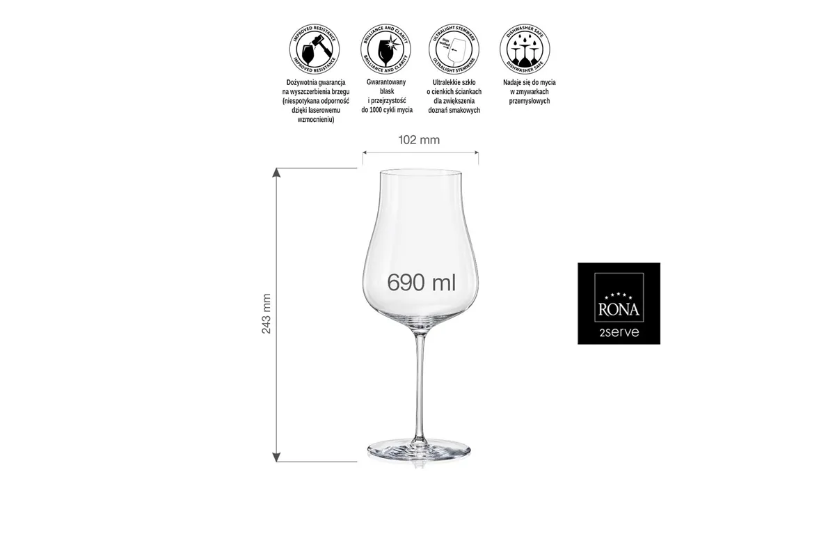Kieliszek do win białych,różowych oraz młodych czerwonych Linea Umana, 690ml RONA 72873100