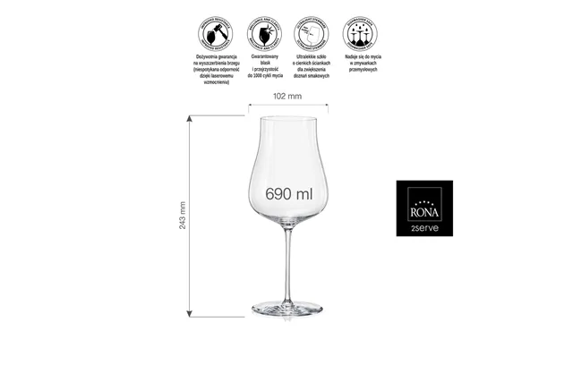 Kieliszek do win białych,różowych oraz młodych czerwonych Linea Umana, 690ml RONA 72873100
