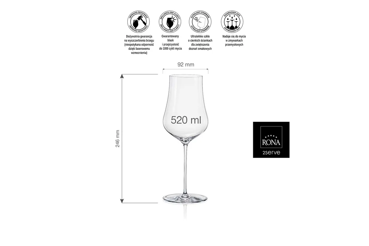 Kieliszek do wody gazowanej oraz różowych i białych win Linea Umana, 520ml RONA 72873300