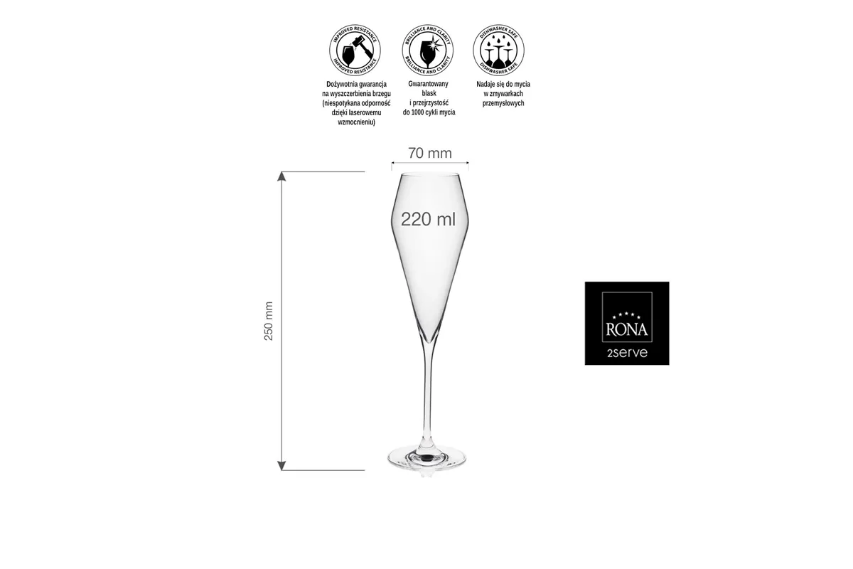 Kieliszek do szampana Edge, 220ml RONA 68290900