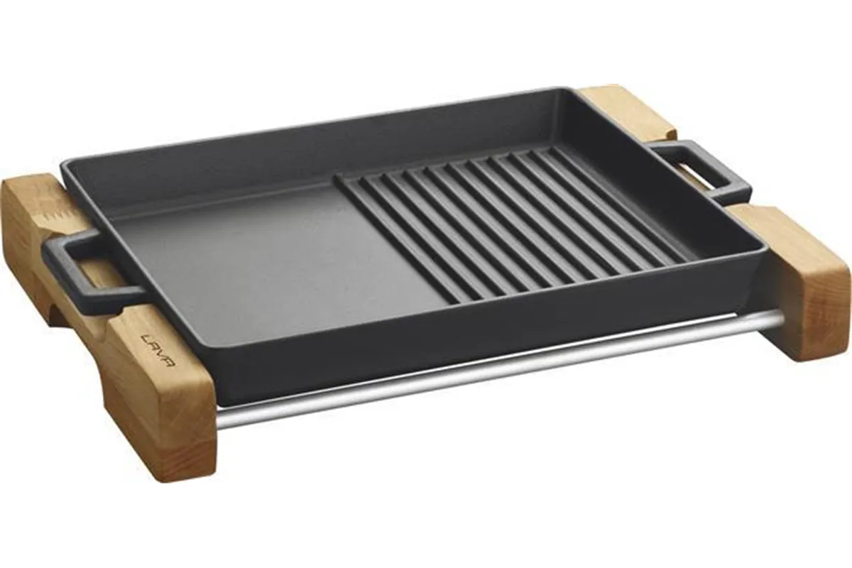 Żeliwne naczynie do serwowania na drewnianej podstawie 26x32cm LAVA 832257