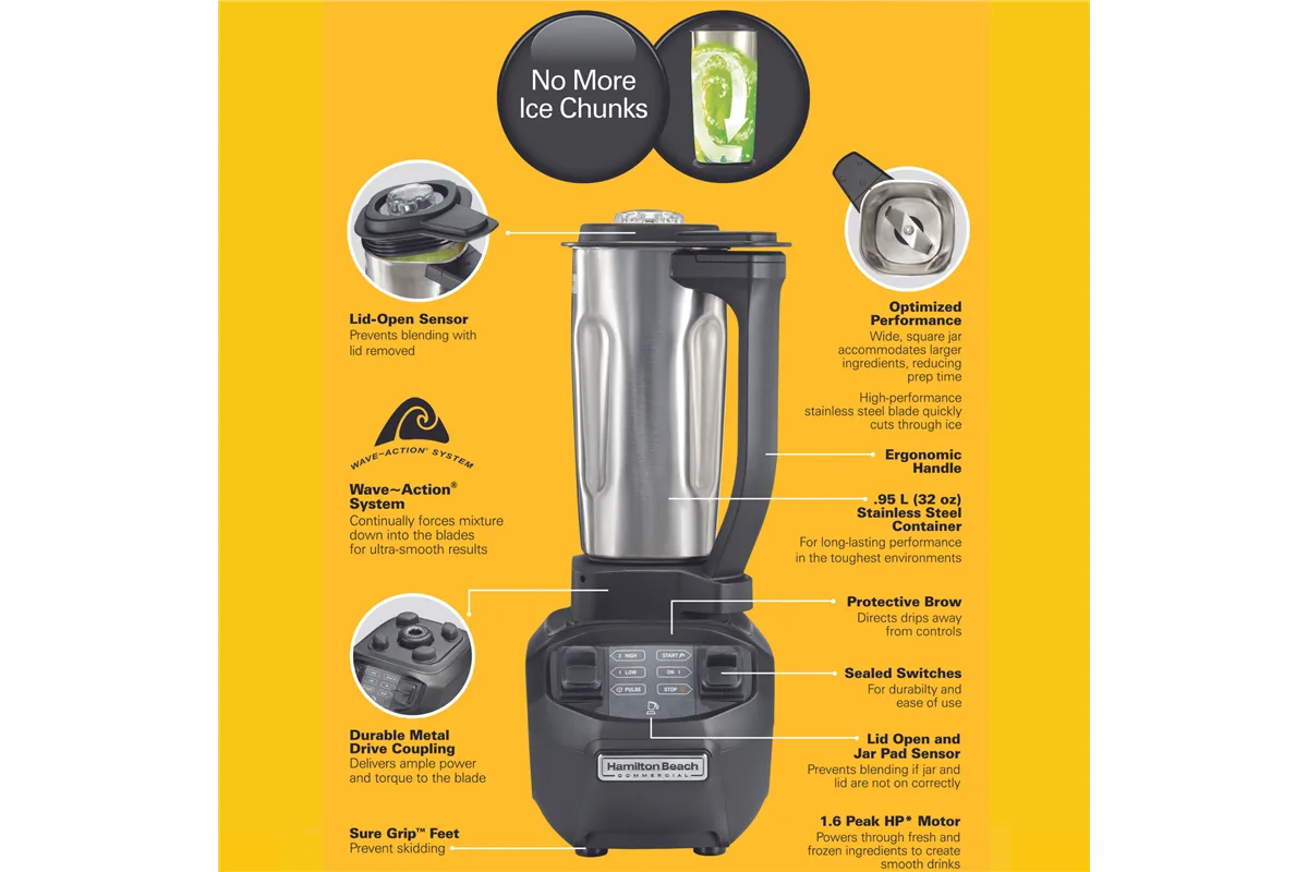 Blender barmański HBB255S-CE Rio® z dzbankiem ze stali nierdzewnej 1.4l, Hamilton Beach Commercial Hamilton Beach Commercial HBB