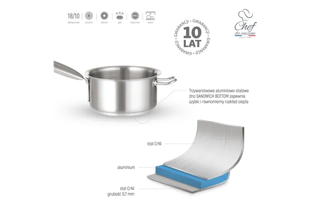 Rondel ze stali nierdzewnej 10,5l śr. 280x(H)170 mm Chef de Cuisine 831779 Rondel ze stali nierdzewnej 10,5l śr. 280x(H)170 mm Chef de Cuisine 831779