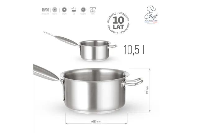 Rondel ze stali nierdzewnej 10,5l śr. 280x(H)170 mm Chef de Cuisine 831779 Rondel ze stali nierdzewnej 10,5l śr. 280x(H)170 mm Chef de Cuisine 831779