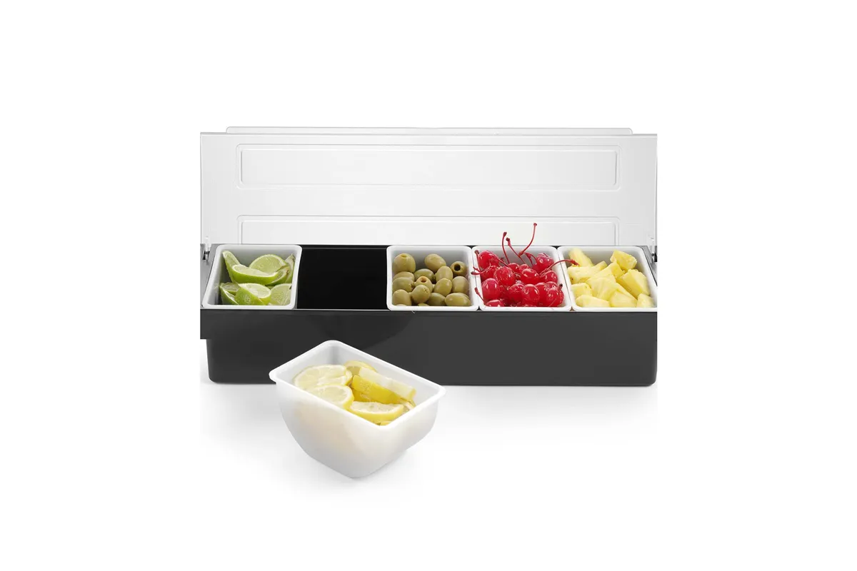 Pojemnik barmański na dodatki do drinków - 5 wkładów, Bar up, czarny, 480x150x(H)100mm Bar Up 552131