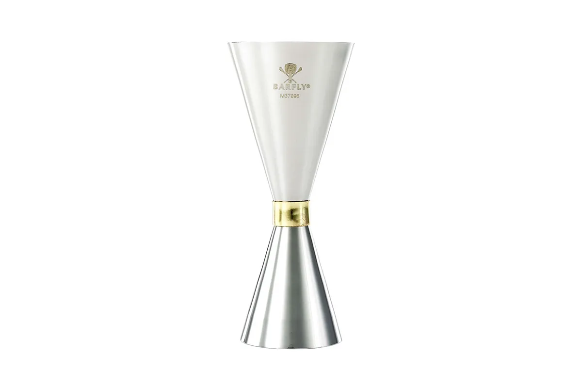 Jigger - Miarka barmańska Slim Style, 2 oz. 30/60ml, stal nierdzewna ze złotą obwódką, Barfly BarFly M37096