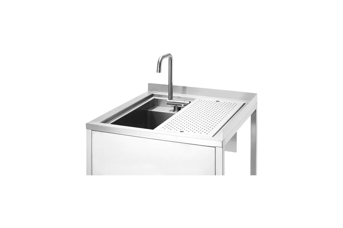 Narożny stół Oxygen Hybrid z ukrytą komorą zlewową i myjką do płukania dzbanków, 650x650x(h)900mm Barmatic 817483