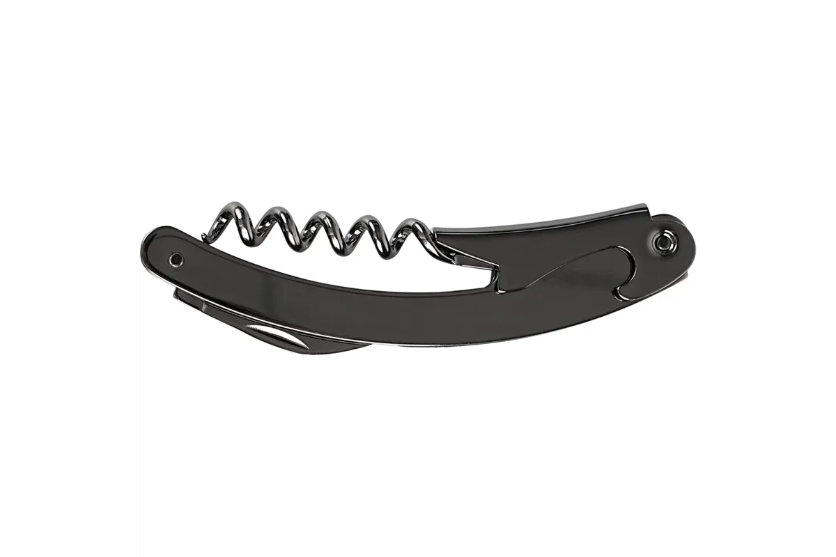 Otwieracz, korkociąg kelnerski, czarny, zakrzywiony, 3-funkcyjny Stalgast 472996