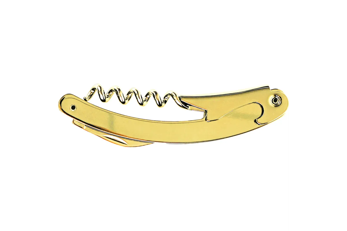 Otwieracz, korkociąg kelnerski, złoty, zakrzywiony, 3-funkcyjny Stalgast 472997