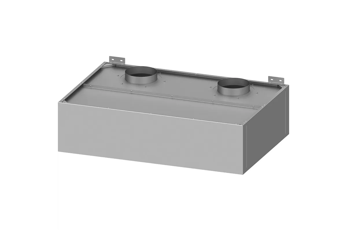 Okap przyścienny skrzyniowy skręcany z łapaczami, bez oświetlenia (2x króciec d250mm) 1510x1000x400 Stalgast 611015