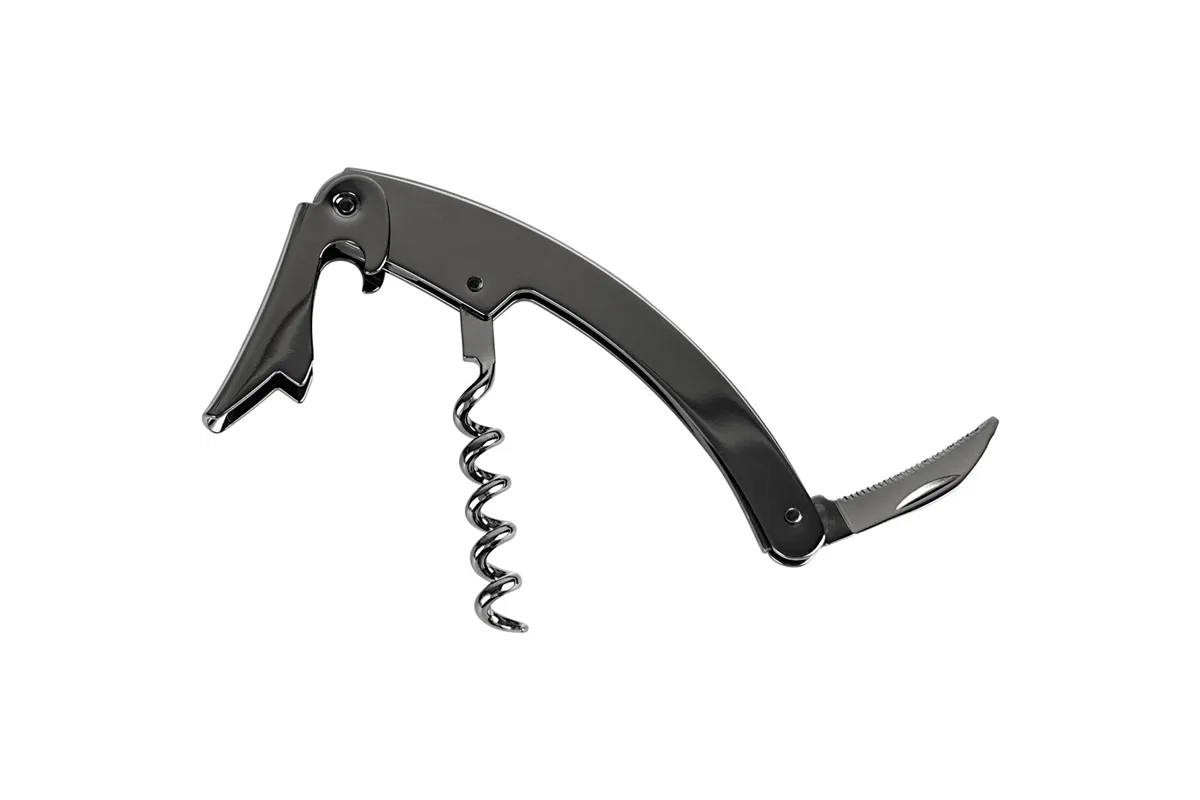 Otwieracz, korkociąg kelnerski, czarny, zakrzywiony, 3-funkcyjny Stalgast 472996