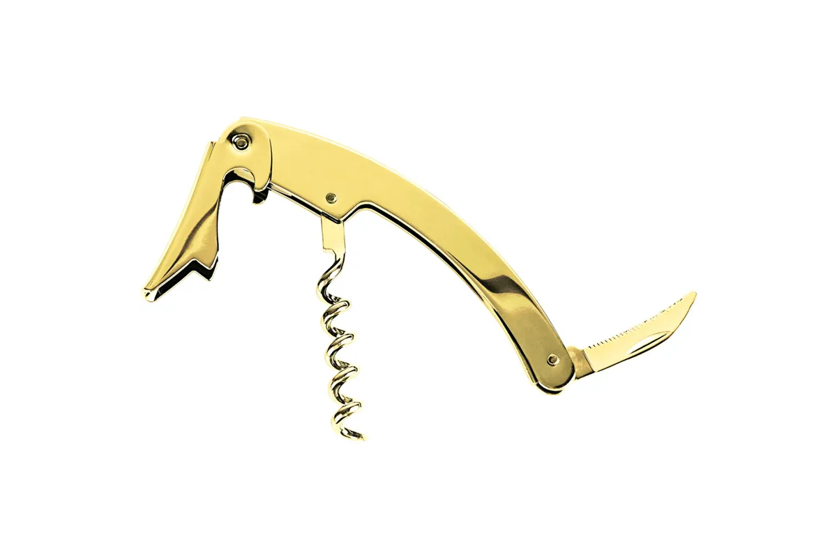 Otwieracz, korkociąg kelnerski, złoty, zakrzywiony, 3-funkcyjny Stalgast 472997