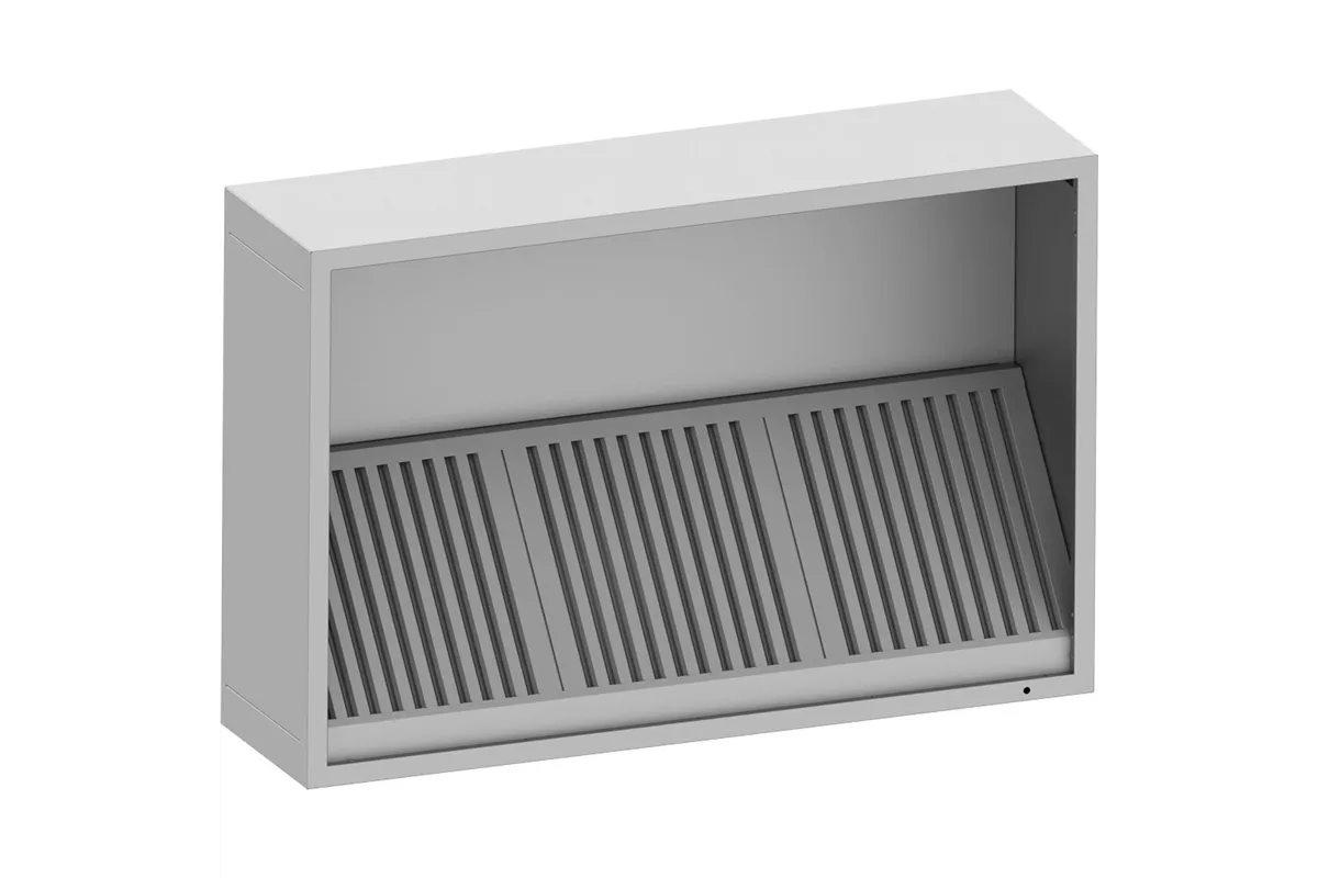 Okap przyścienny skrzyniowy skręcany z łapaczami, bez oświetlenia (2x króciec d250mm) 1510x1000x400 Stalgast 611015