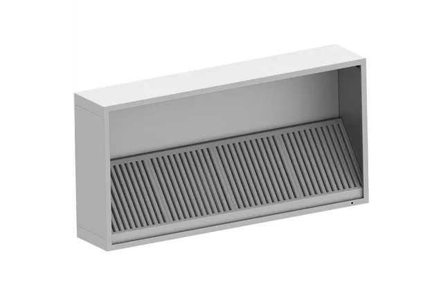 Okap przyścienny skrzyniowy skręcany z łapaczami, bez oświetlenia (2x króciec d250mm) 2010x1000x400 Stalgast 611020