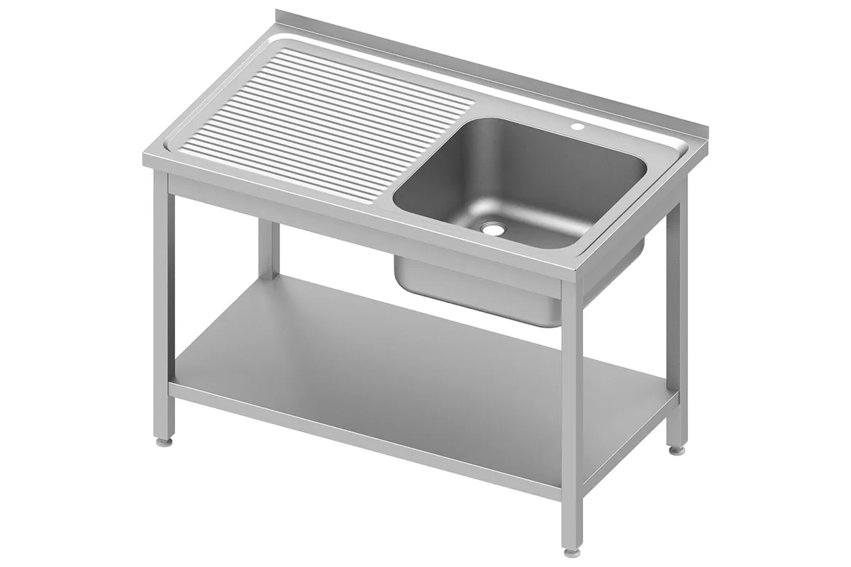 Stół stalowy z półką ze zlewem 1-komorowym prawym, skręcany, blat tłoczony,1000x600x850 mm Stalgast 613306