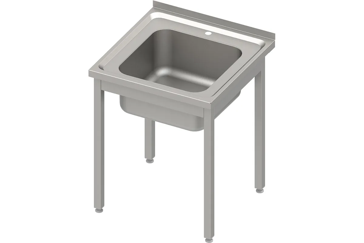 Stół stalowy bez półki ze zlewem 1-komorowym, skręcany, blat tłoczony, 600x600x850 mm Stalgast 613466