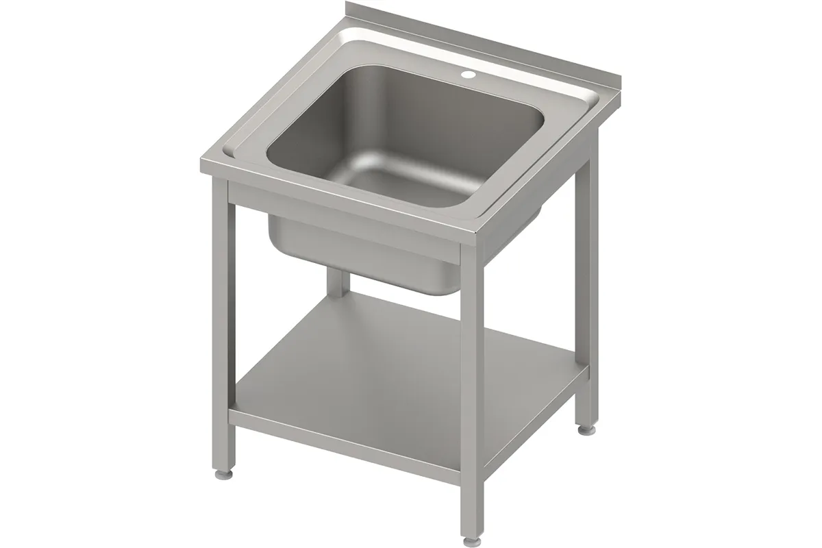 Stół stalowy z półką ze zlewem 1-komorowym, spawany, blat tłoczony, 600x600x850 mm Stalgast 614066