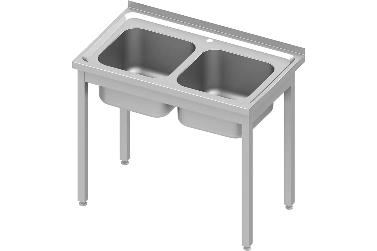 Stół stalowy bez półki ze zlewem 2-komorowym, skręcany, blat tłoczony, 1000x600x850 mm Stalgast 615106