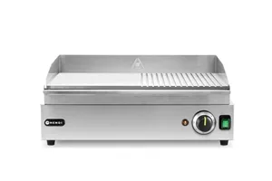 Płyta grillowa w połowie żebrowana, Kitchen Line, 1/2 gładka, 1/2 ryflowana, 220-240V/2400W, 527x404x233mm Hendi 154946