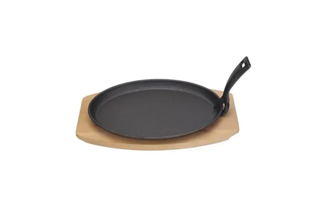 Półmisek żeliwny z drewnianą podstawą i uchwytem, czarny, 280x140x30mm Hendi 629383 Półmisek żeliwny z drewnianą podstawą i uchwytem, czarny, 280x140x30mm Hendi 629383