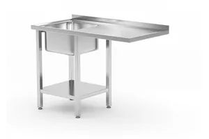 Stół ze zlewem, półką i miejscem na zmywarkę lub lodówkę, ze zlewem 400x400x250mm po lewej stronie, skręcany Hendi 237519
