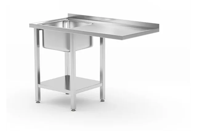 Stół ze zlewem, półką i miejscem na zmywarkę lub lodówkę, ze zlewem 400x400x250mm po lewej stronie, skręcany Hendi 237519 Stół ze zlewem, półką i miejscem na zmywarkę lub lodówkę, ze zlewem 400x400x250mm po lewej stronie, skręcany Hendi 237519