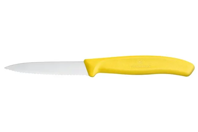 Nóż do jarzyn z ząbkowanym ostrzem, Victorinox, żółty, 190mm Hendi 6.7636.L118