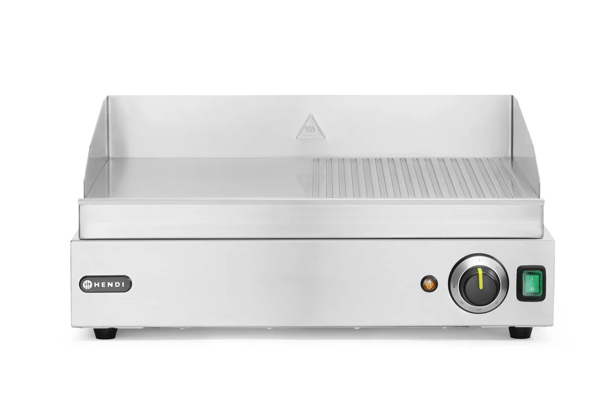 Płyta grillowa w połowie żebrowana, Profi Line, 1/2 gładka, 1/2 ryflowana, 230V/2400W, 527x404x233mm Hendi 203156