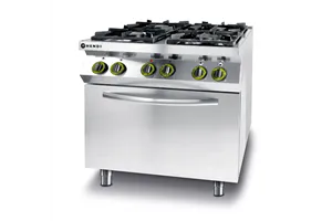 Kuchnia gazowa 4-palnikowa z piekarnikiem elektrycznym GN1/1 Kitchen Line 230V/3000W 19kW 800x722x900mm Hendi 225882