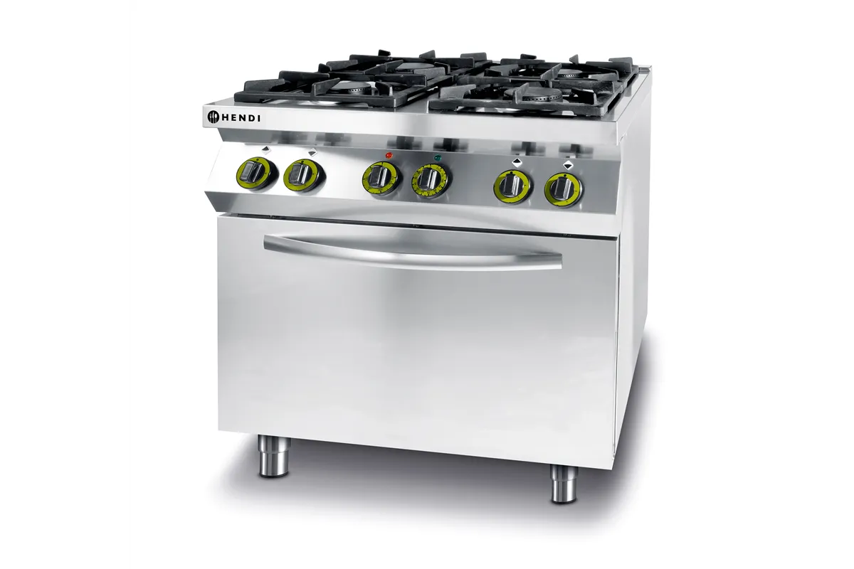 Kuchnia gazowa 4-palnikowa z piekarnikiem elektrycznym GN1/1 Kitchen Line 230V/3000W 19kW 800x722x900mm Hendi 225882