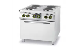 Kuchnia elektryczna 4-płytowa z konwekcyjnym piekarnikiem elektrycznym GN1/1 Kitchen Line 400V/13400W 800x700x900mm Hendi 225936