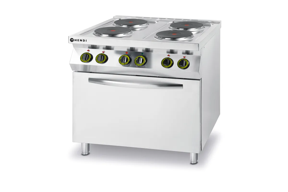 Kuchnia elektryczna 4-płytowa z konwekcyjnym piekarnikiem elektrycznym GN1/1 Kitchen Line 400V/13400W 800x700x900mm Hendi 225936