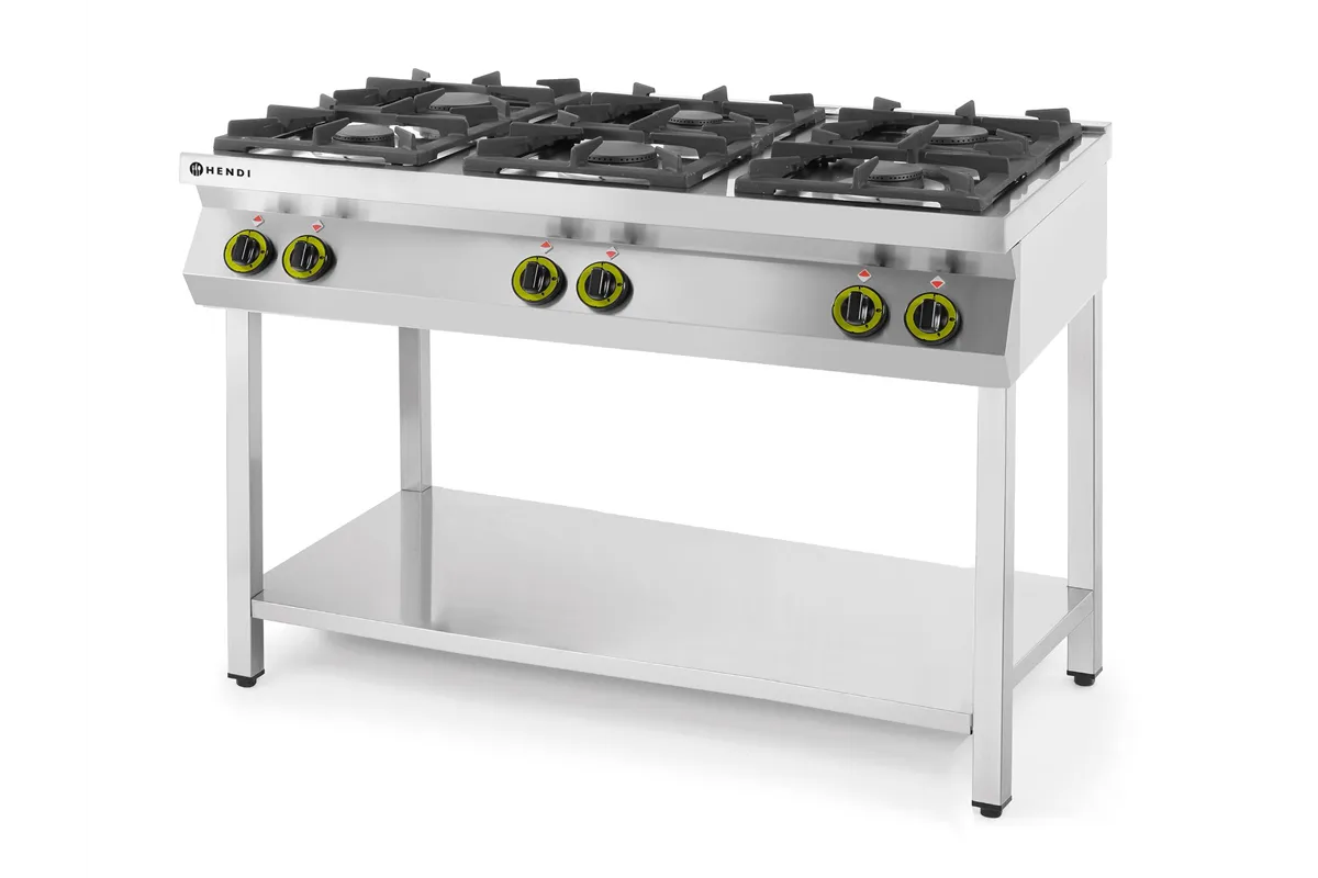 Kuchnia gazowa 6-palnikowa na podstawie otwartej, Kitchen Line, 28,5kW, 1200x700x900mm Hendi 226094