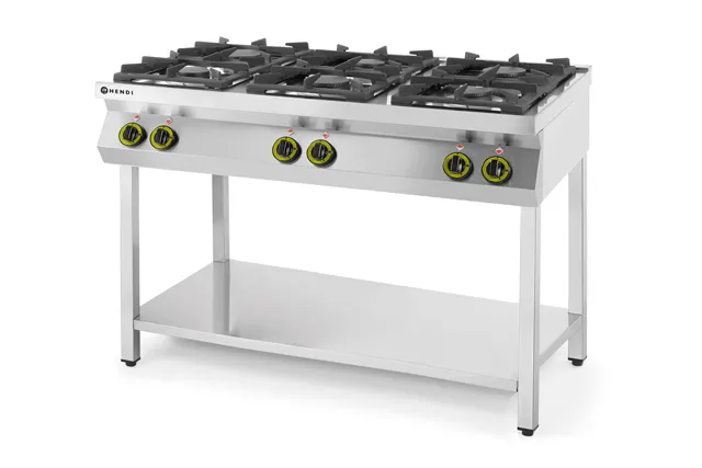 Kuchnia gazowa 6-palnikowa na podstawie otwartej, Kitchen Line, 28,5kW, 1200x700x900mm Hendi 226094