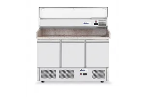 Stół chłodniczy do pizzy 3-drzwiowy z nadstawą i blatem granitowym, 254L, 230V/400W, 1400x700x1491mm Arktic 232033