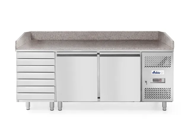Stół chłodniczy do pizzy 2-drzwiowy z 7 szufladami i blatem granitowym, 250L, 230V/250W, 2020x802x1000mm Arktic 232842